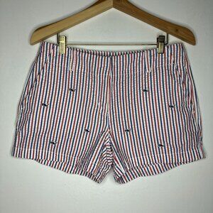 Vineyard Vines Womens 8 Striped Whale Red White Blue Seersucker Shorts
